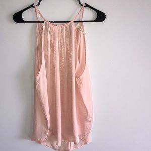 Miami light blush satin high neck pleated tank